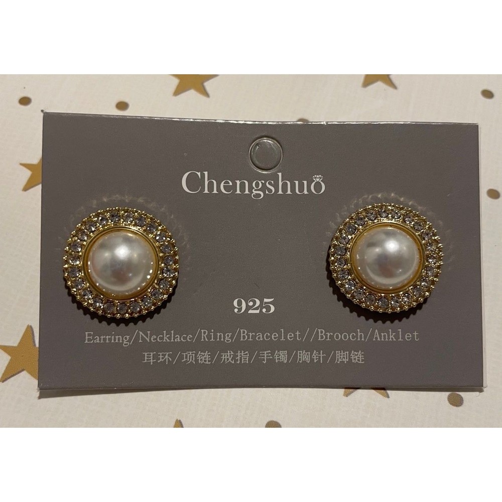 NEW cubic zarconia “gold and pearl” fashion jewelry earrings